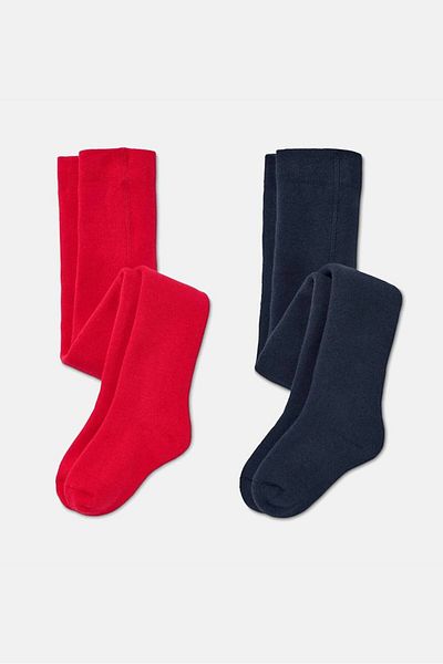 Tchibo Kid Girls 2 Pieces Thermal Tights, Red And Navy