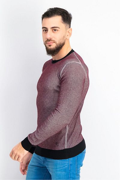 Trussardi Jeans Men Crew Neck Long Sleeves Textured Sweater, Maroon Combo