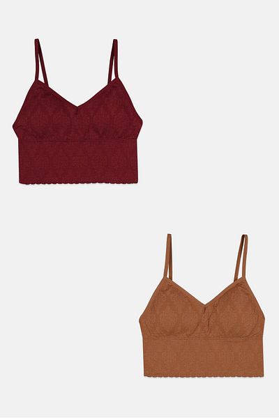 Capezio Women 2 Pieces Lightly Padded Textured Bra, Maroon