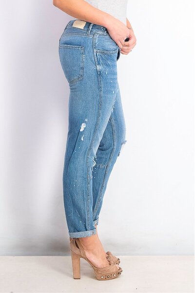 Scotch & Soda Women Regular Fit Graphic Print Non,Stretchable Denim Jeans, Blue