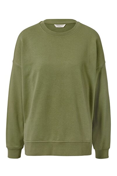 Tchibo Women Crew Neck Solid Long Sleeve Sweatshirts, Olive