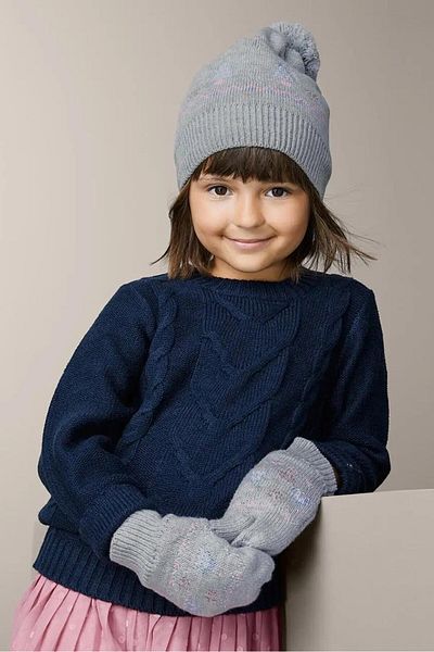 Tchibo Kids Girls Beanie And Winter Gloves, Grey