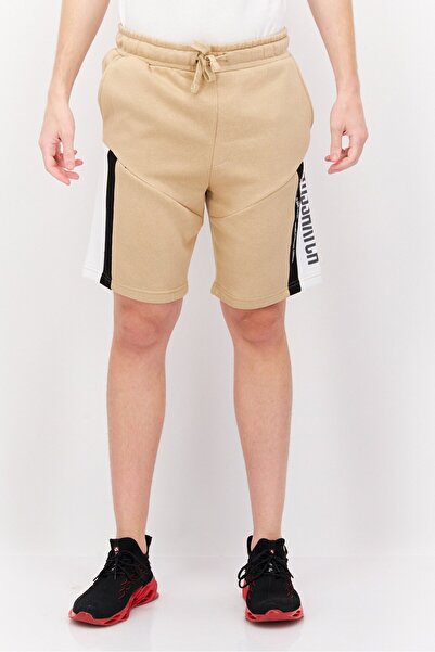 Crosshatch Men Drawstring Brand Logo Basic Shorts, Beige