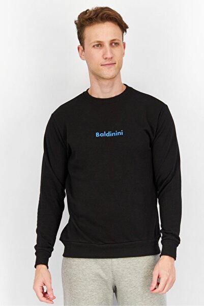 Baldinini Men Crew neckline Brand Logo Long Sleeve Sweatshirt, Black and Blue