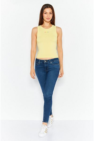 Esprit x Rest and Recreation Women Crew Neck Sleeveless Brand Logo Tank Top, Yellow