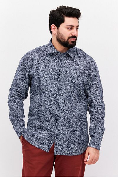 Esprit Men Slim Fit Allover Print Long Sleeve Casual Shirt, Navy