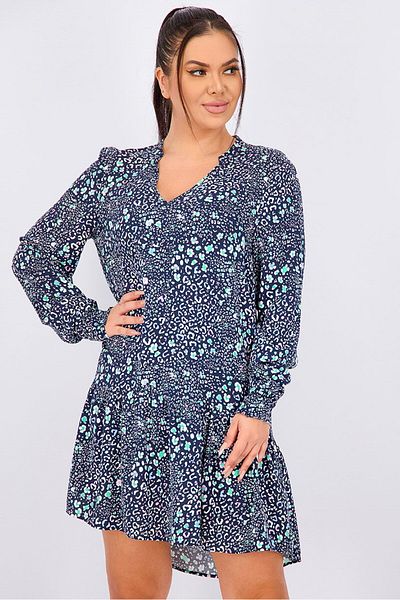 Tchibo Women Allover Print Min I Dress, Navy Combo