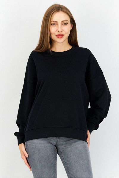 Esprit Women Crew Neck Plain Sweatshirt, Black