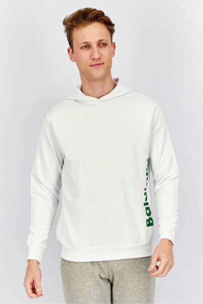 Baldinini Men Brand Logo Drawstring Hooded Sweatshirt, White and Green