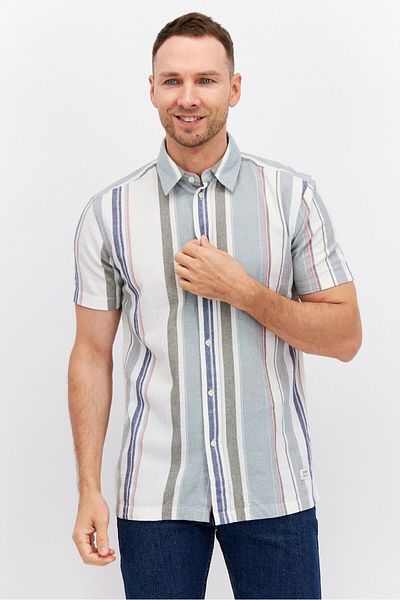 Esprit Men Regular Fit Stripe Short Sleeves Casual Shirt, Green