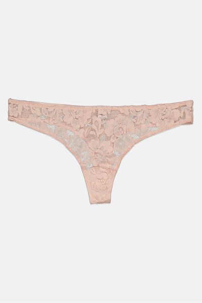 NA-KD Women Lace Romance V-string Floral Patter Panty, Peach