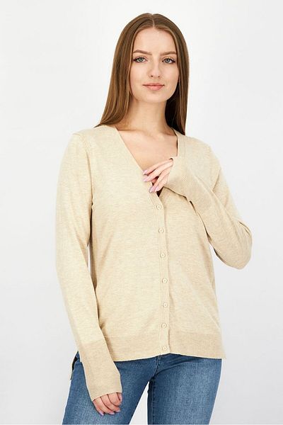 Esprit Women V-neck Buttoned Textured Sweater, Beige