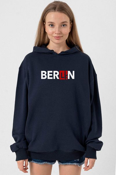 Tshirthane La Casa De Papel Berlin White Navy Blue Women's 3ip Hoodie