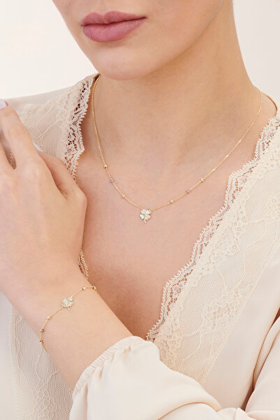 Altınbaş Altın Yonca Kolye Bileklik Set