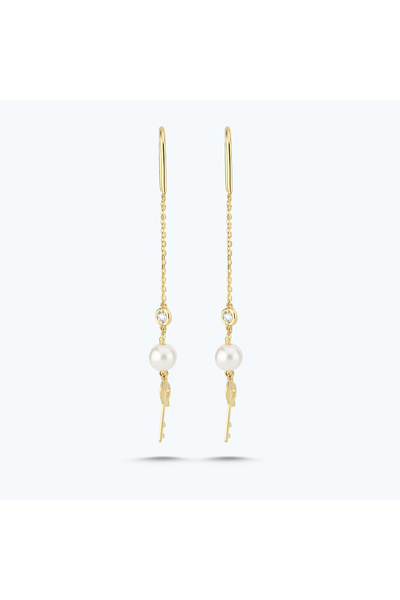 Altınbaş Pırlanta Incili Anahtar Kalp Küpe