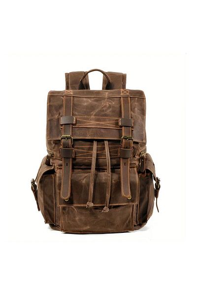 Diwu Retro Hard Canvas Casual Business Backpack - Waxed and Waterproof (Coffee)