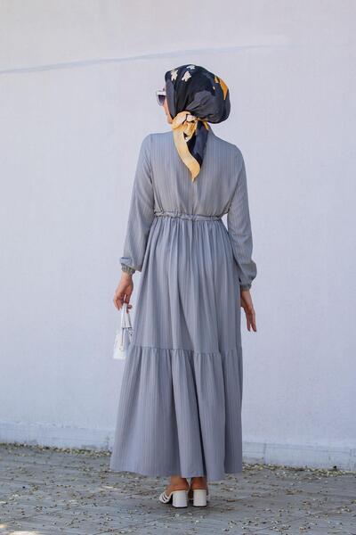 Tesettür Çarşım Delicate Cotton Wrap Dress-Grey