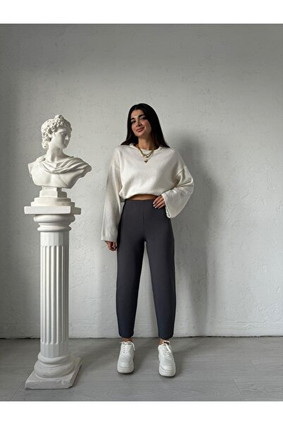 Bade Butik Antrasit Beli Lastikli Şalvar Mona Pantolon