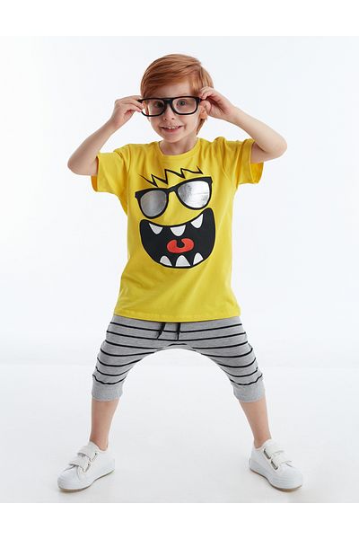 Denokids Cheerful Boy T-shirt Capri Shorts Set