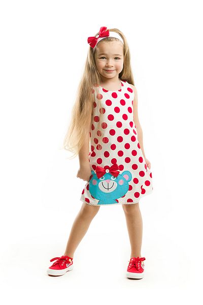 Denokids Blue Teddy Bear Dress+Hair Headband for Girls