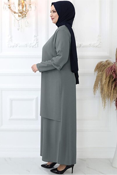 TRENDTESETTÜR Γυναικείο βραδινό φόρεμα με κεντημένο γκρι πέτρα T 7321