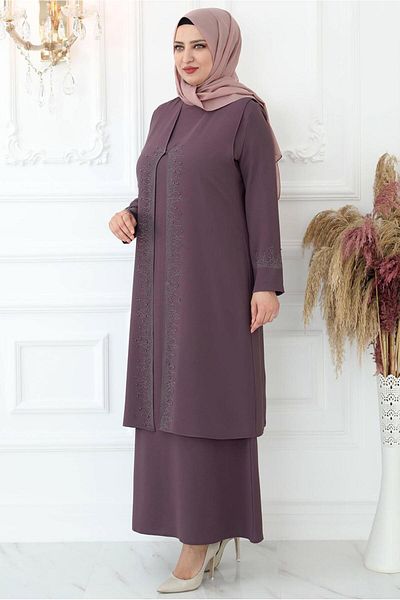 TRENDTESETTÜR ΓΥΝΑΙΚΕΙΟ ΡΟΖ (GÜLKURUSU) ΒΡΑΔΙΝΟ ΦΟΡΕΜΑ ΜΕ ΠΕΤΡΙΝΟ ΕΚΤΥΠΩΜΕΝΟ ΓΙΛΕΚΟ T 8621