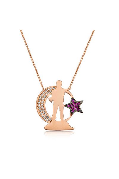 ECOME 925 Sterling Silver Moon Star Soldier Silver Necklace
