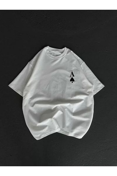 Viyamo Λευκό μπλουζάκι Unisex Oversize με στάμπα με λαιμόκοψη