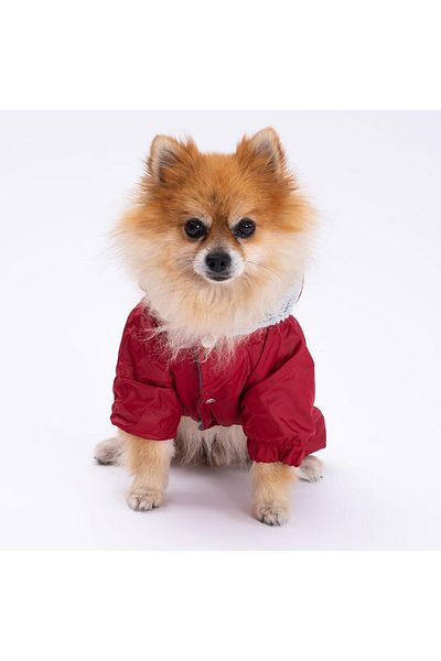 Pettrend Red Furry Jumpsuit Raincoat Small Breed Raincoat Dog Apparel Dog Raincoat