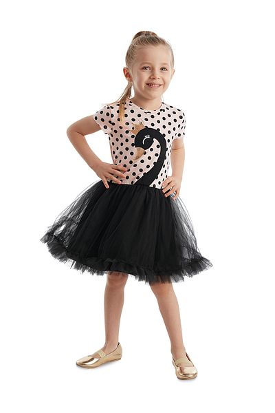 Denokids Mädchen Kinder Schwarzes Kleid Tüll Tutu Kleid Abendkleid Polka Dot Kleid