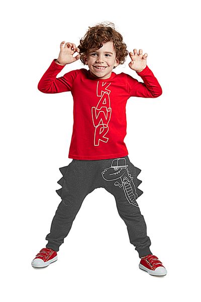 Denokids Winter-Set aus T-Shirt und Hose für Jungen – Raupe Dino