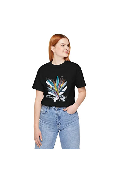 Femella Women Fashion Tricou unisex cu imprimeu cu decolteu - negru