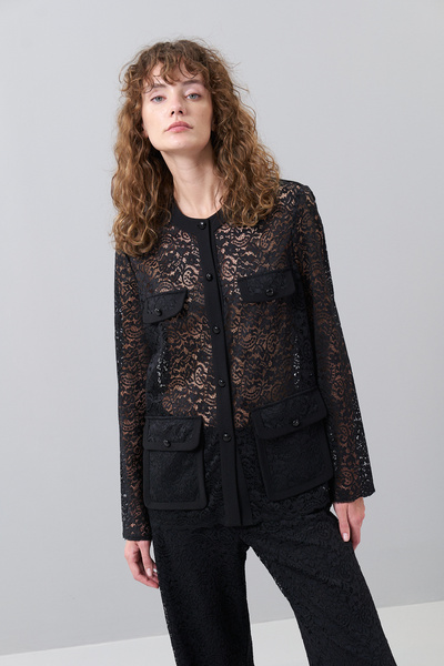 Roman Düğmeli Dantel Ceket Siyah K2516027_001