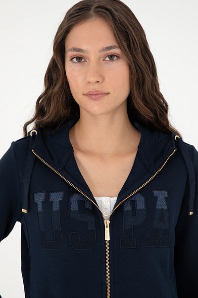 U.S. Polo Assn. سويت شيرت نسائي بقلنسوة أساسي باللون الأزرق الداكن 50289540 -vr033