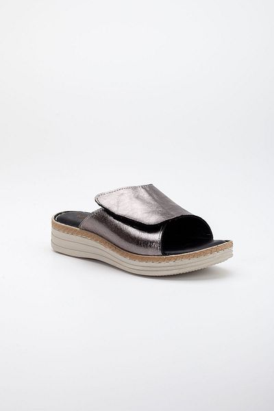 Mehmet Baran Genuine Leather Wedge Heel Women's Slippers