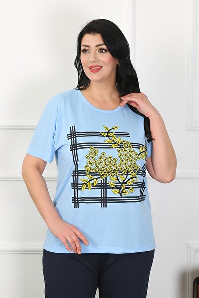 Akbeniz Set de pijamale pentru damă, albastru, mărime mare - 202402