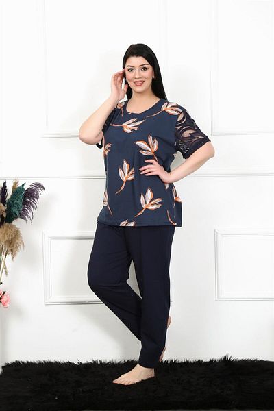 Akbeniz Women's 5xl-6xl-7xl-8xl Plus Size Short Sleeve Pajama Set 75005