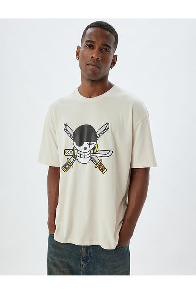Koton One Piece Licensed Oversize βαμβακερό μπλουζάκι - κοντό μανίκι, λαιμόκοψη