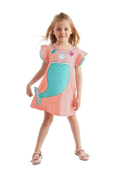 Denokids Rosa Meerjungfrau - Sommerkleid aus gekämmter Baumwolle mit Rüschen für Mädchen