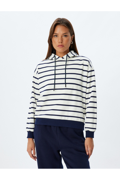 Koton Pruhovaná mikina s dlouhým rukávem a kapucí