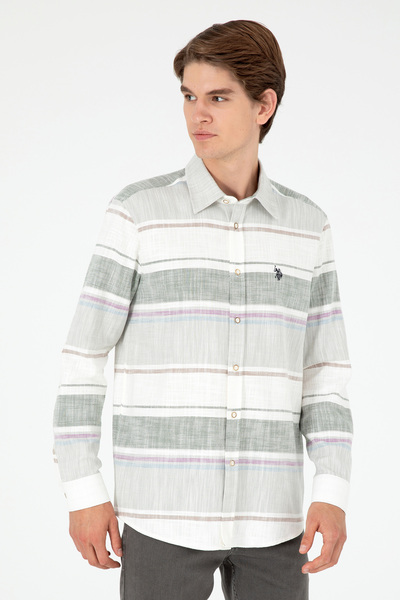 U.S. Polo Assn. قميص رجالي كاكي بأكمام طويلة 50298064 -VR027