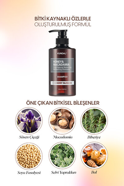 Kundal Kırılma Karşıtı Besleyici Bakım Şampuanı KUNDAL Honey& Macadamia Nature Shampoo 500ml Cherry Blossom