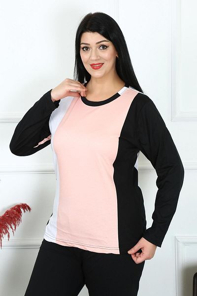Akbeniz Σετ Πιτζάμες Χτενές Βαμβακερές Plus Size - Μακρύ μανίκι 202213