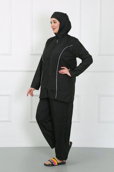 Akbeniz Plus Size Hijab Large Swimsuit Black 44010