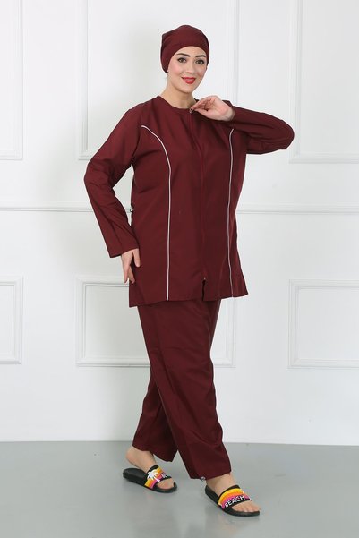 Akbeniz Large Size Hijab Large Swimsuit Claret Red 44010