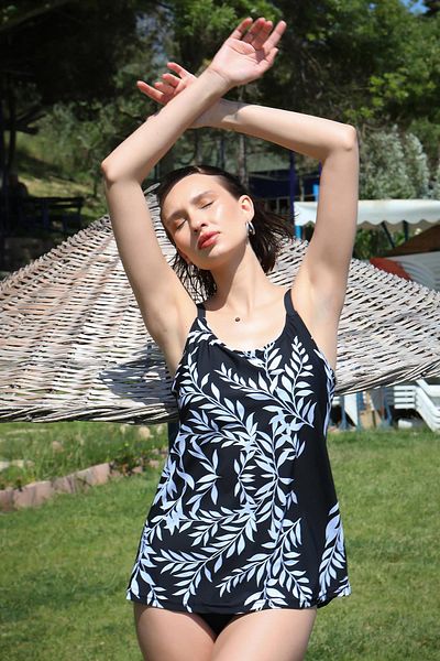 Akbeniz Γυναικείο Ψηλόμεσο Μαγιό Tankini Μαύρο 36001