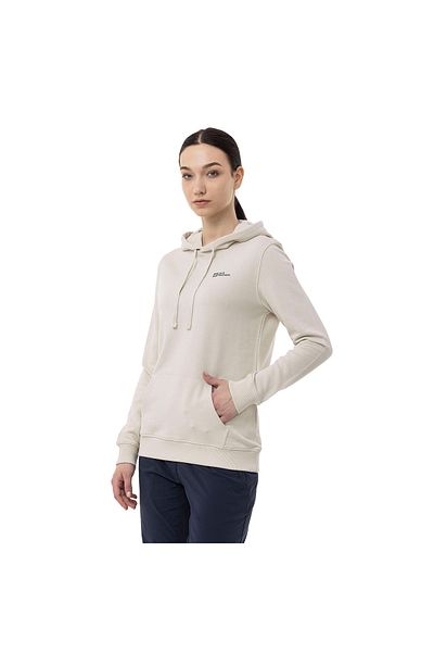 Jack Wolfskin سويت شيرت نسائي بقلنسوة كريم أليس هودي