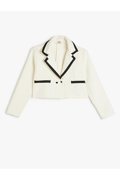 Koton Tweed Jacket Dlouhý rukáv Zapínání na knoflík kapsy s detailní texturou