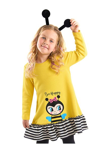 Denokids Bienengelbes, langärmliges Rüschenkleid für Mädchen