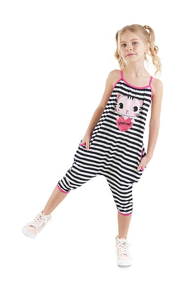 Denokids Love Me Mädchen Jumpsuit mit Trägern und Streifen in Katzenform